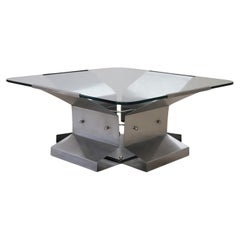 Tavolino quadrato di design italiano in acciaio e vetro, anni '70 Tavolino quadrato di design italiano in acciaio e vetro, anni '70