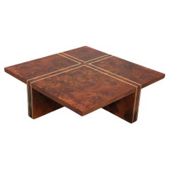 Mesa de centro cuadrada de diseño italiano en madera de nogal, años 70