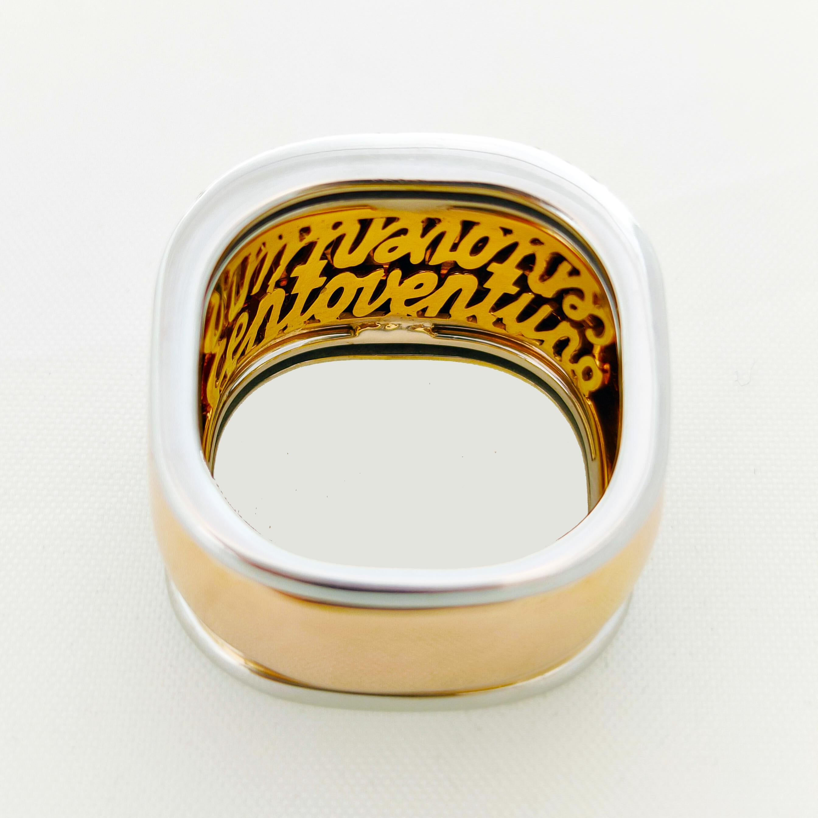 Round Cut Italian Design Square Ring in 18 Karat Pink and White Gold with Diamonds For Sale