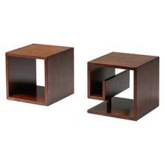 Italian Design Stained Oak Cubic Side Tables 1970s