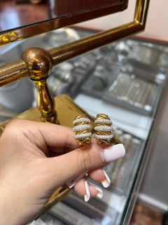 Italian Design Statement Pavé 18K Yellow Gold Diamond French Clip Post Earrings