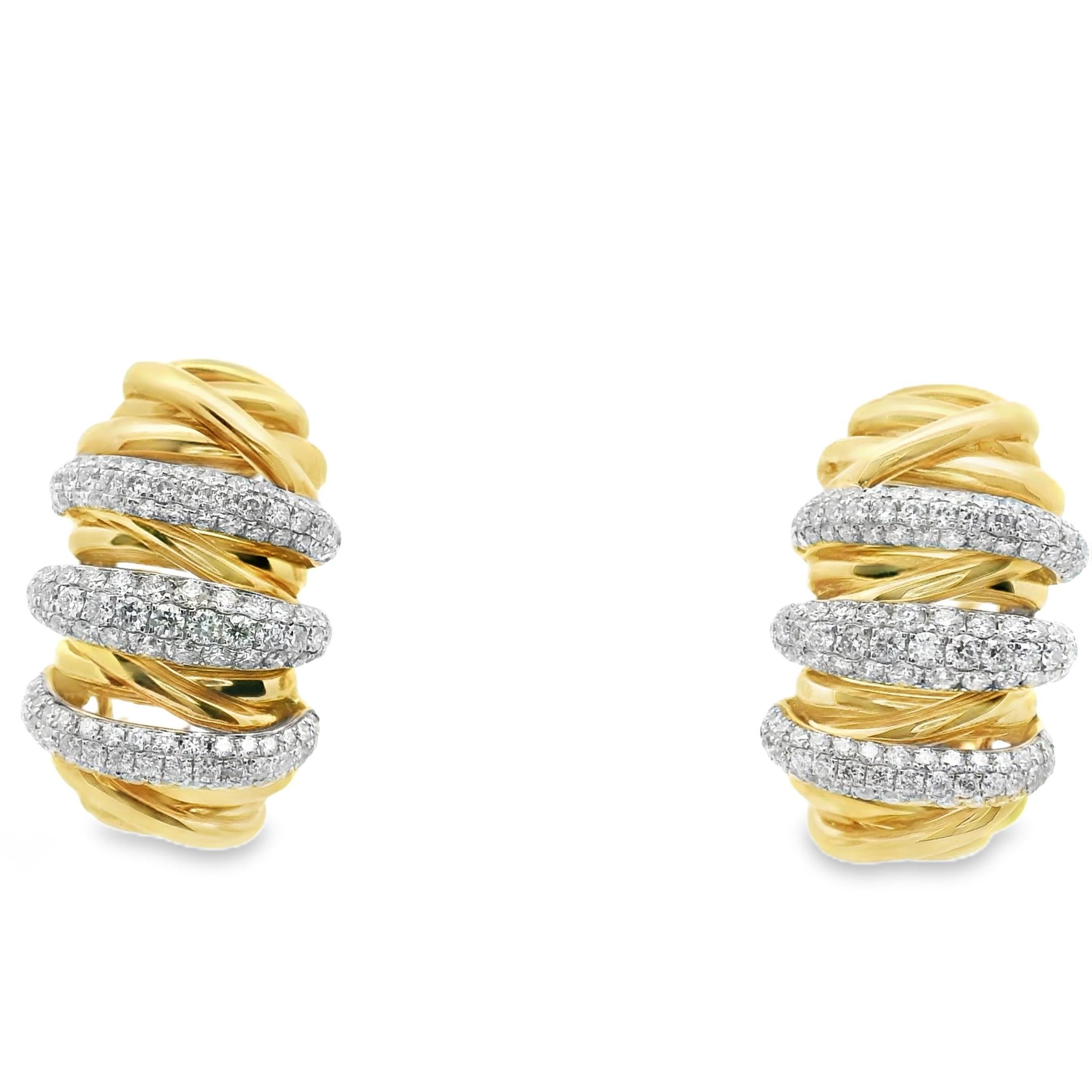 Italienisches Design Statement Pavé 18K Gelbgold Diamant French Clip Post Ohrringe Damen im Angebot