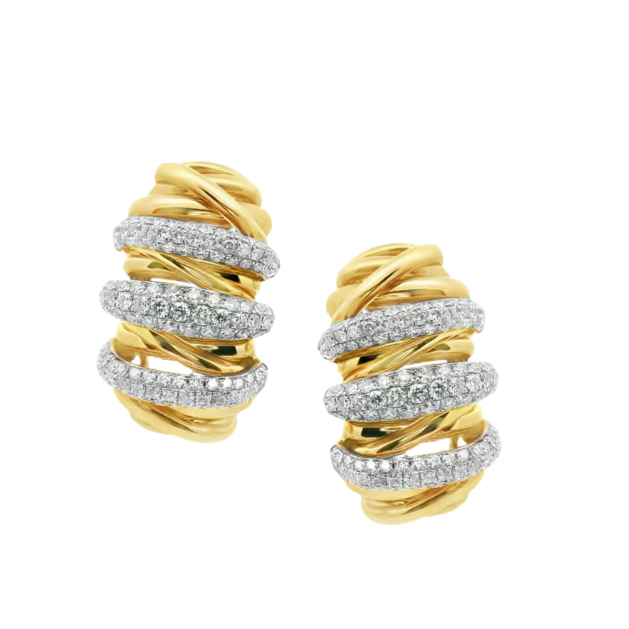 Italienisches Design Statement Pavé 18K Gelbgold Diamant French Clip Post Ohrringe im Angebot 1