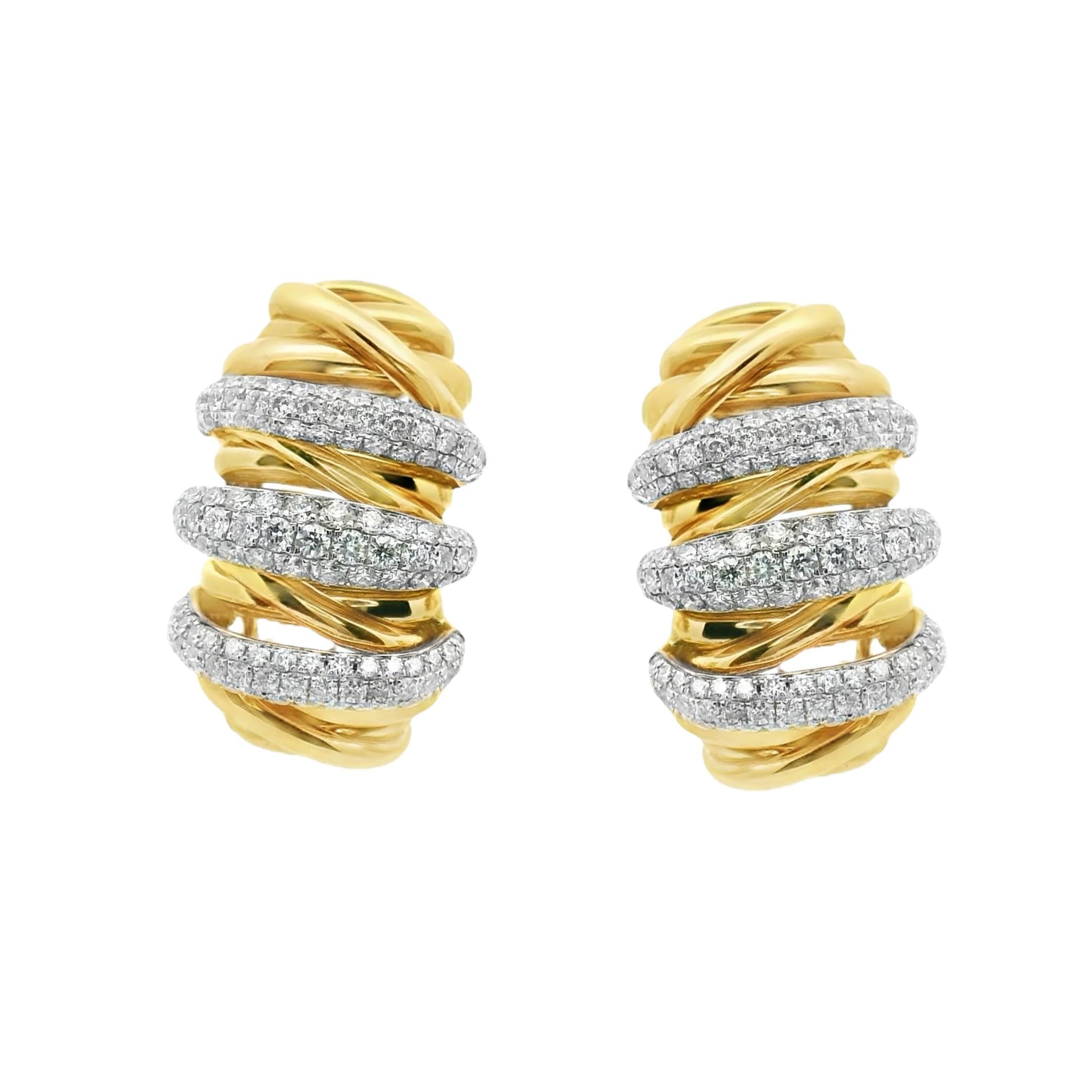 Italienisches Design Statement Pavé 18K Gelbgold Diamant French Clip Post Ohrringe im Angebot 3