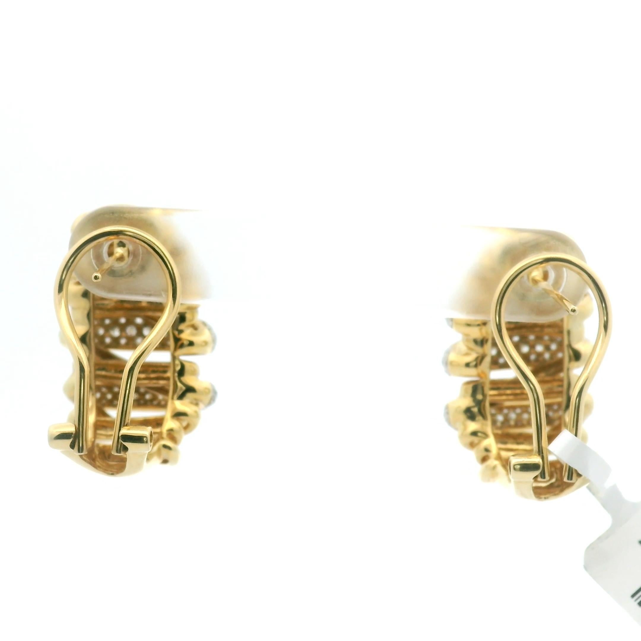 Italienisches Design Statement Pavé 18K Gelbgold Diamant French Clip Post Ohrringe im Angebot 4