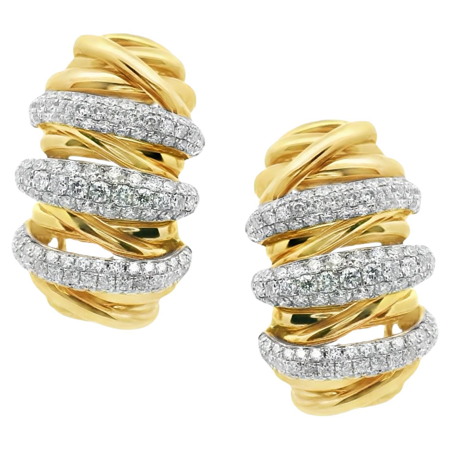 Italienisches Design Statement Pavé 18K Gelbgold Diamant French Clip Post Ohrringe im Angebot