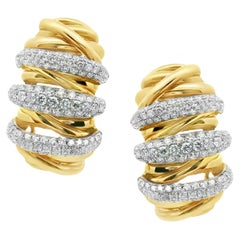 Italienisches Design Statement Pavé 18K Gelbgold Diamant French Clip Post Ohrringe