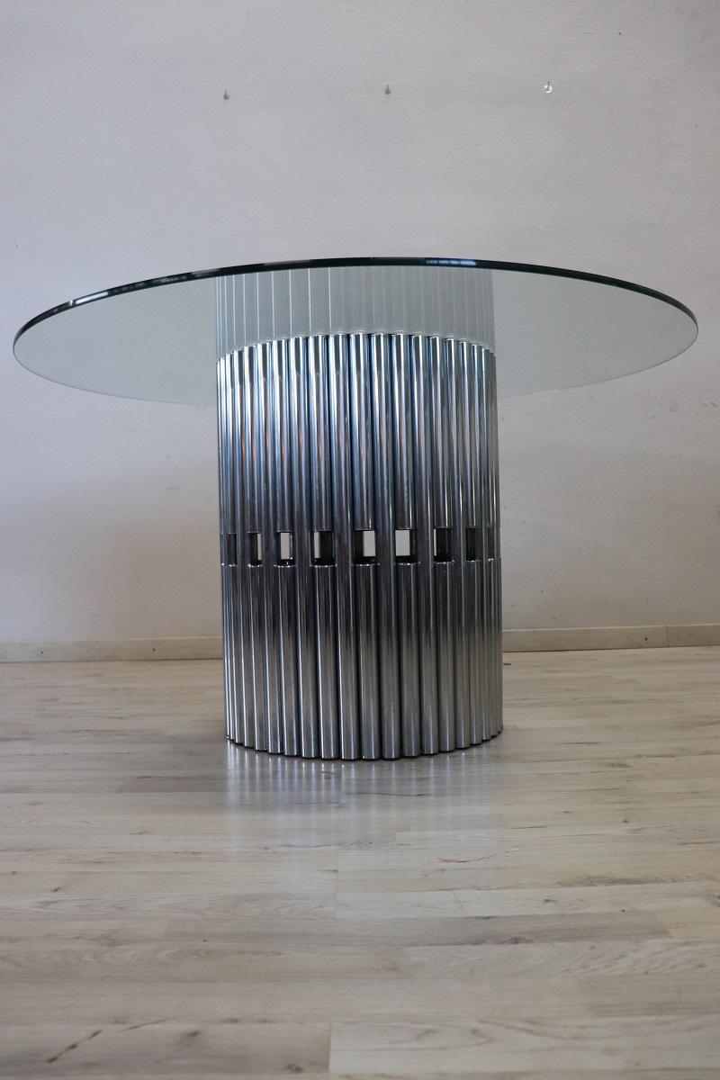 Italian Design Steel and Glass Top Round Dining Table, 1970s For Sale 9