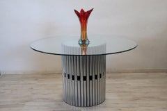 Italian Design Steel and Glass Top Round Dining Table, 1970s