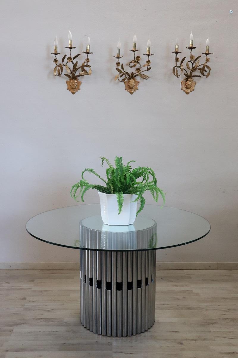 Italian Design Steel and Glass Top Round Dining Table, 1970s For Sale 1