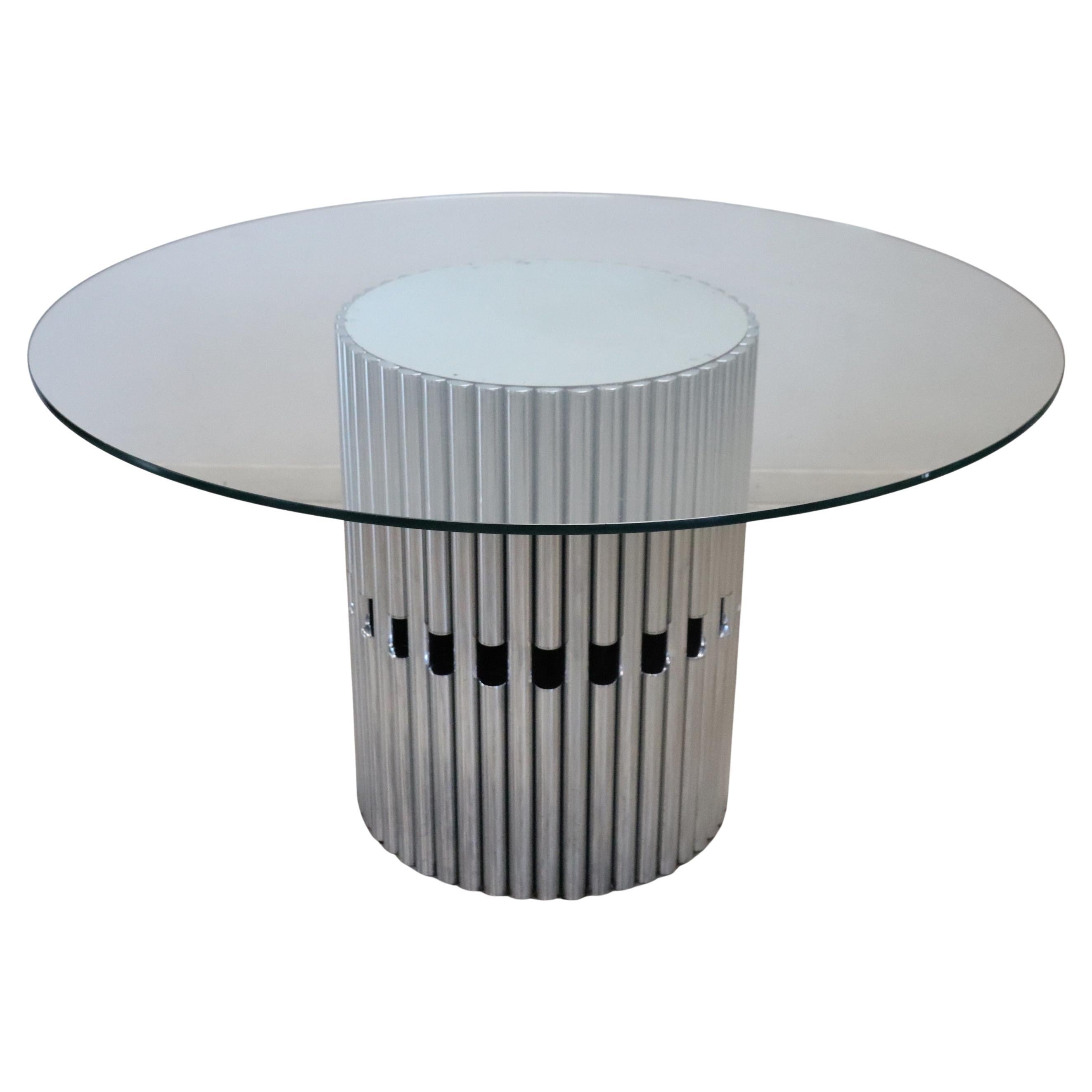 Italian Design Steel and Glass Top Round Dining Table, 1970s For Sale