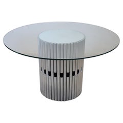 Italian Design Steel and Glass Top Round Dining Table, 1970s