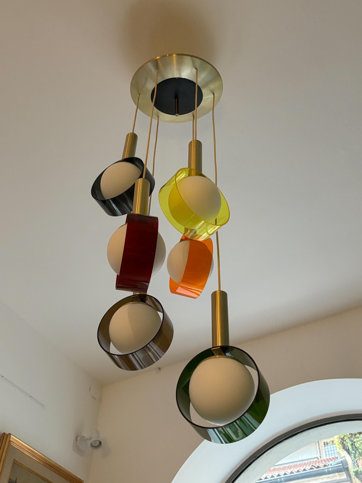 Mid-Century Modern Italian Design Stilux Multicolored Pendant Chandelier from the 1960s For Sale