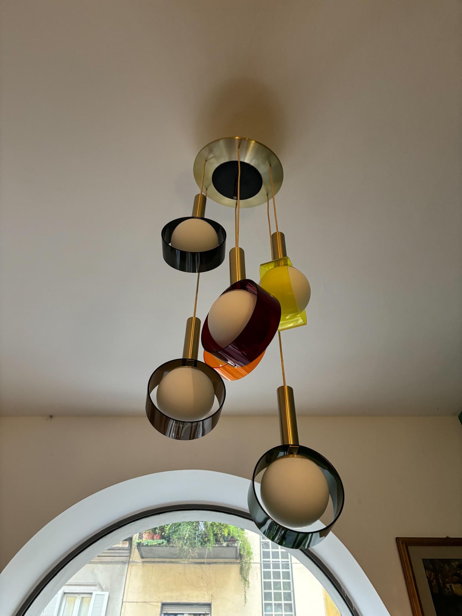 Lustre à suspension Stilux multicolore de design italien des années 1960 en vente 2