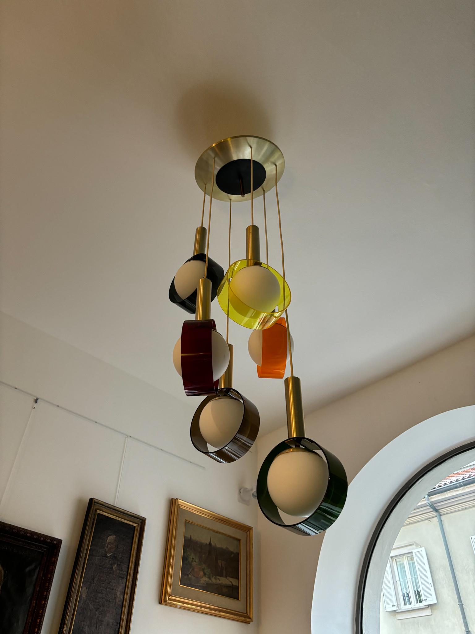 Italian Design Stilux Multicolored Pendant Chandelier from the 1960s For Sale 3