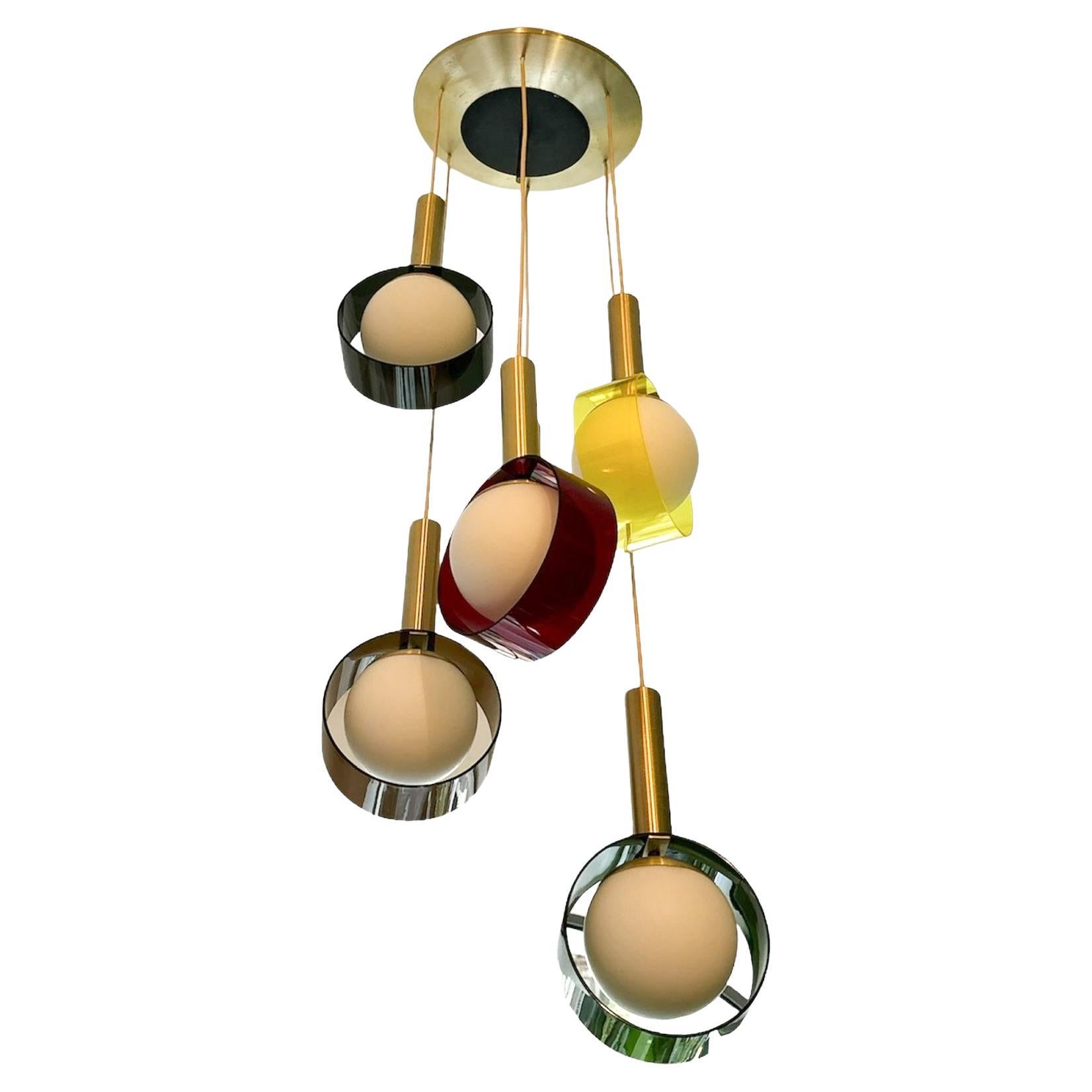 Italian Design Stilux Multicolored Pendant Chandelier from the 1960s For Sale