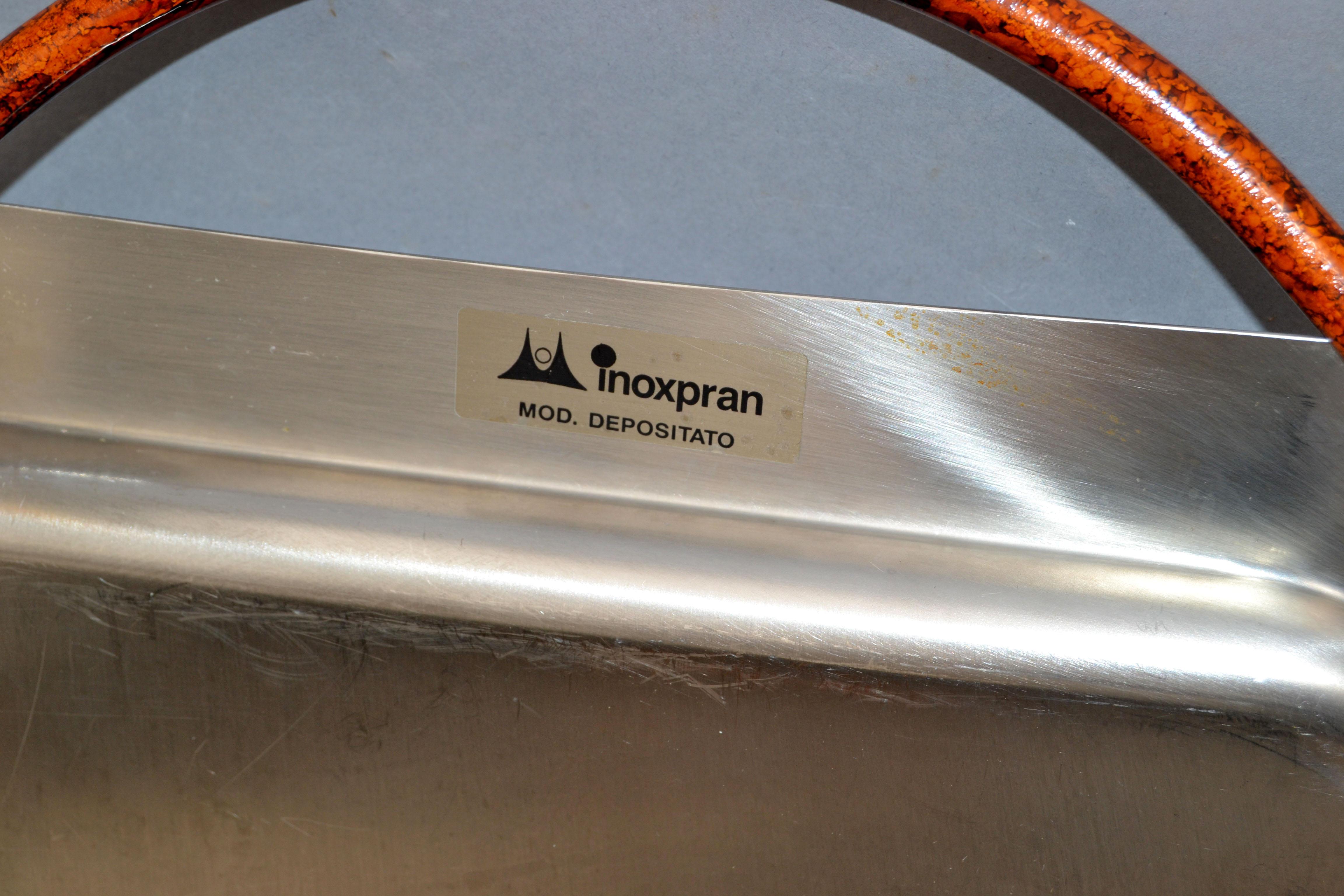 Italian Design Studio Pran Serving Tray Stainless Steel & Resin Decor, 1970 1