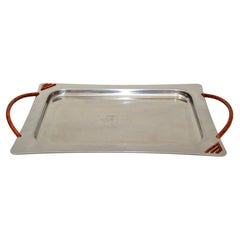 Vintage Italian Design Studio Pran Serving Tray Stainless Steel & Resin Decor, 1970