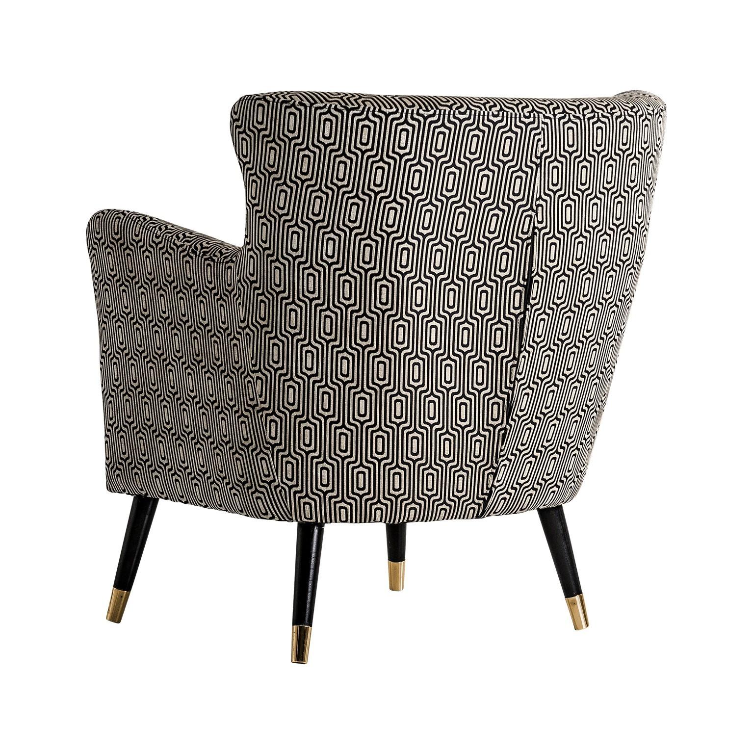 European Italian Design Style Black and White Fabric Pair of Armchairs For Sale