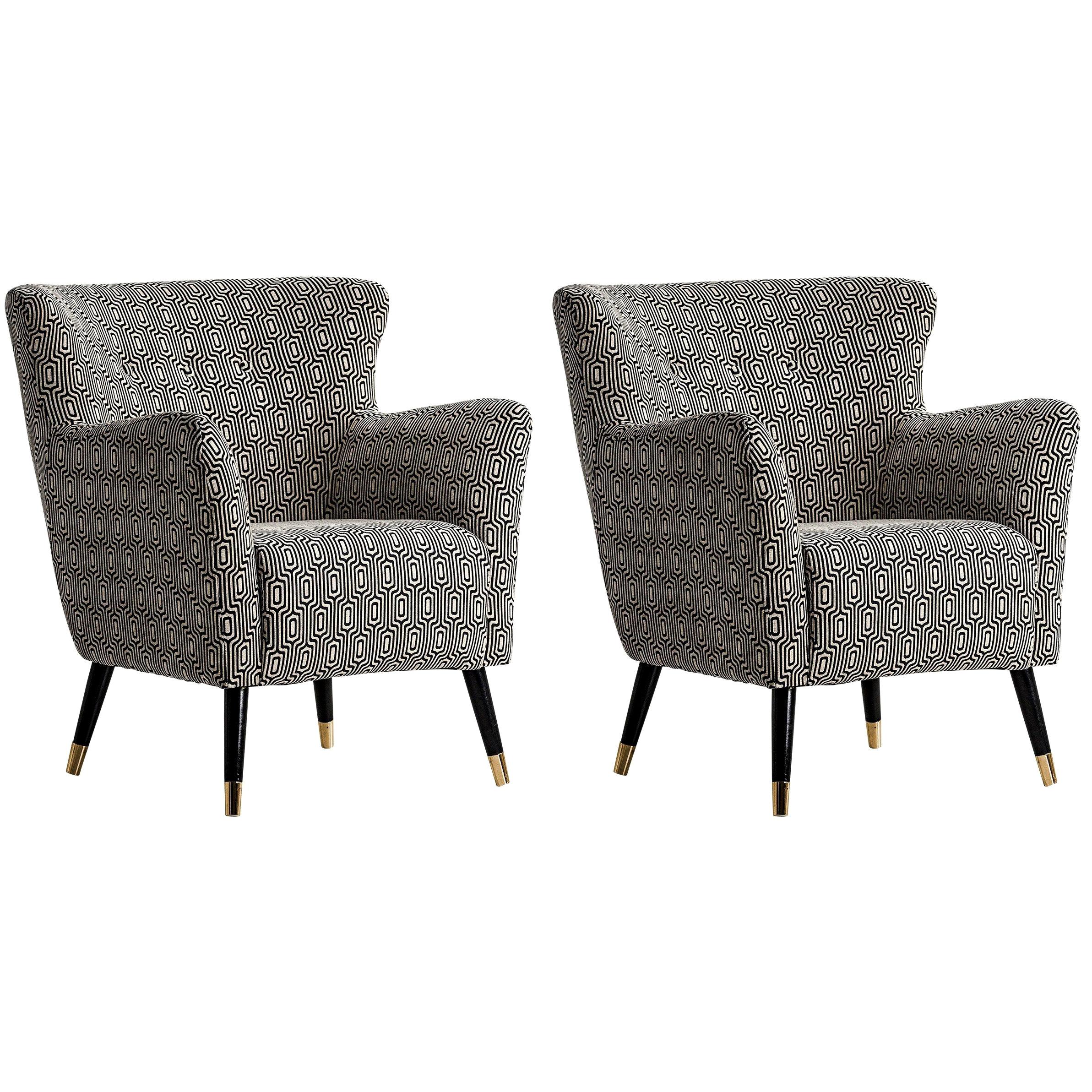 Paire de fauteuils en tissu noir et blanc de style italien de design en vente