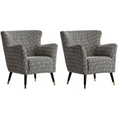 Italian Design Style Black and White Fabric Pair of Armchairs