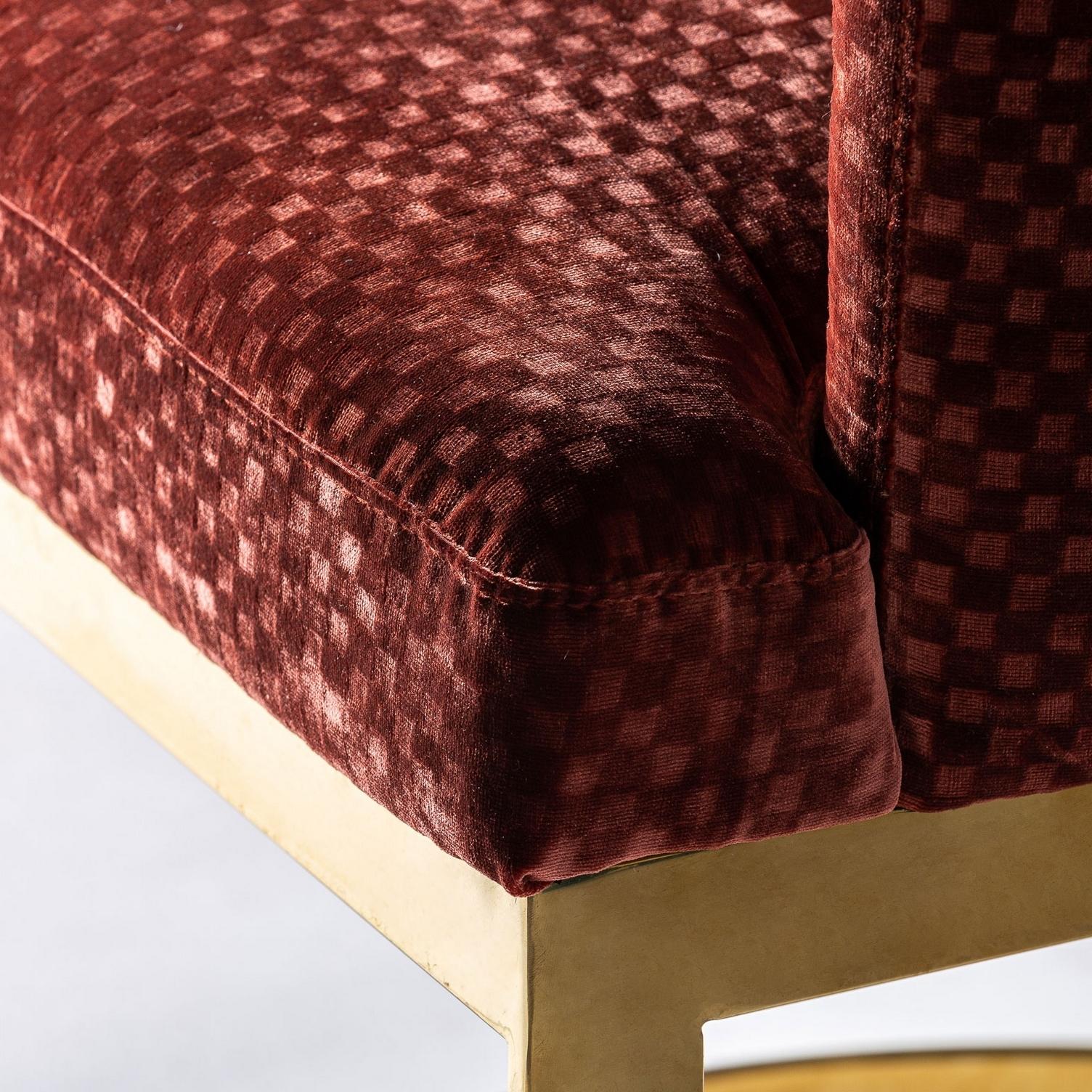 Contemporary Italian Design Style Gilded Metal and Graphic Velvet Amrchair