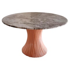 Vintage  Italian design style marble and wood pedestal table, 1970s