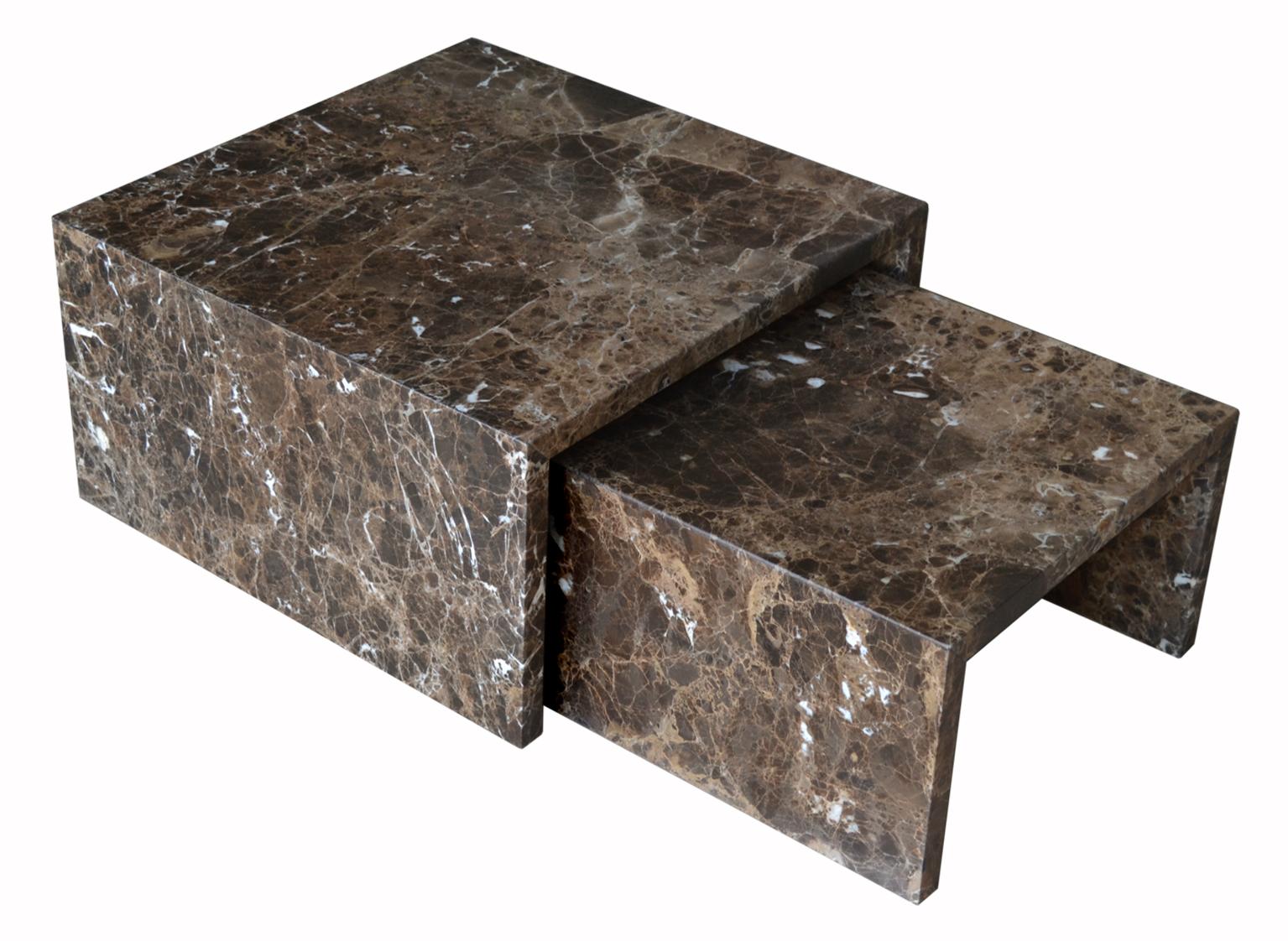 Italian Nesting tables brown marble handmade in Italy by Cupioli available For Sale