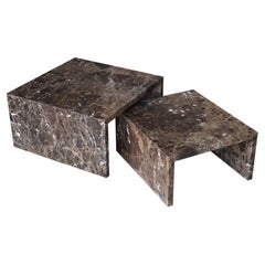 Italian Design Style Set of Two Coffee or Nesting Tables Brown Emprerador Marble