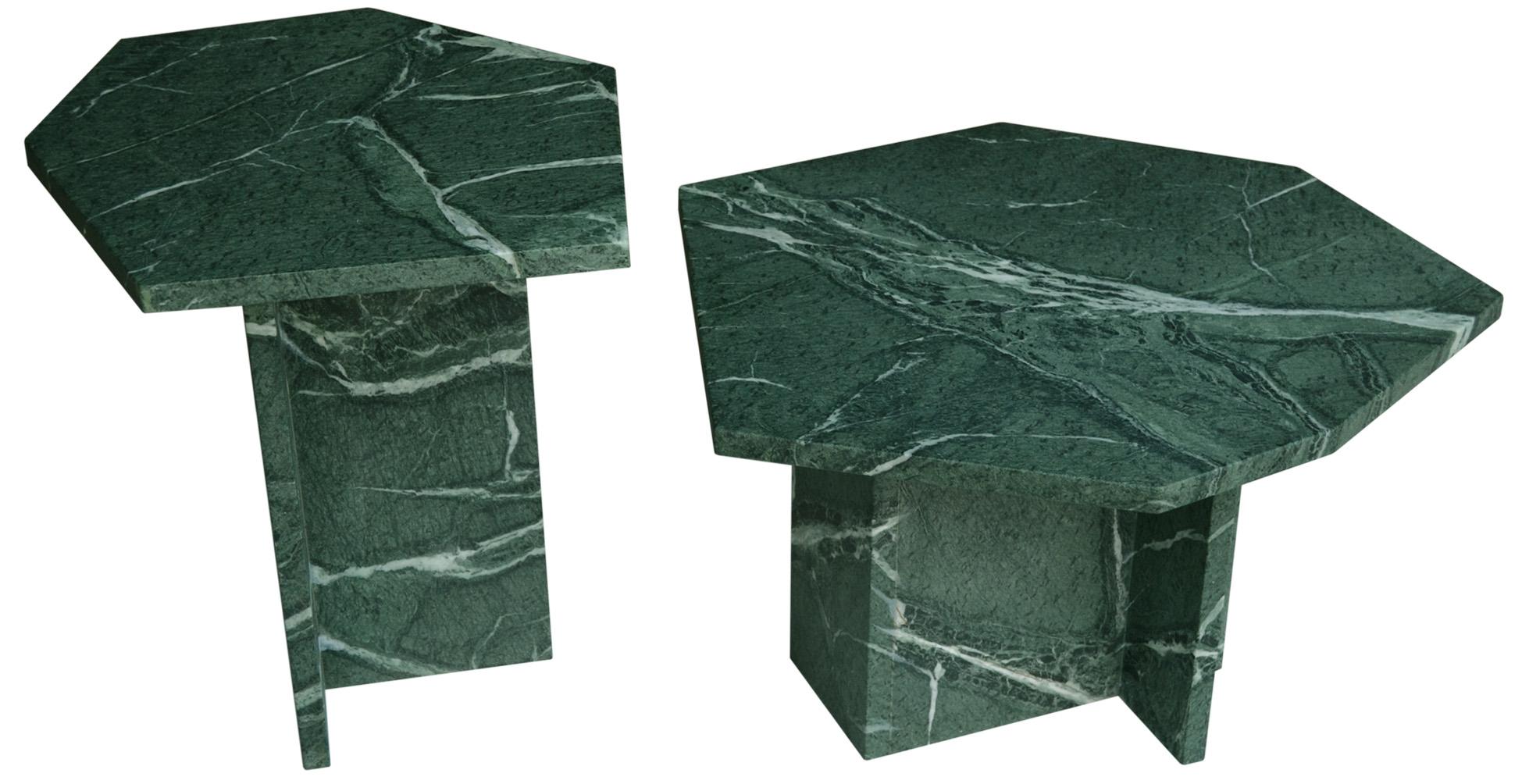 Hand-Crafted Modern Green Marble Nesting Tables  Handmade in Italy by Cupioli 