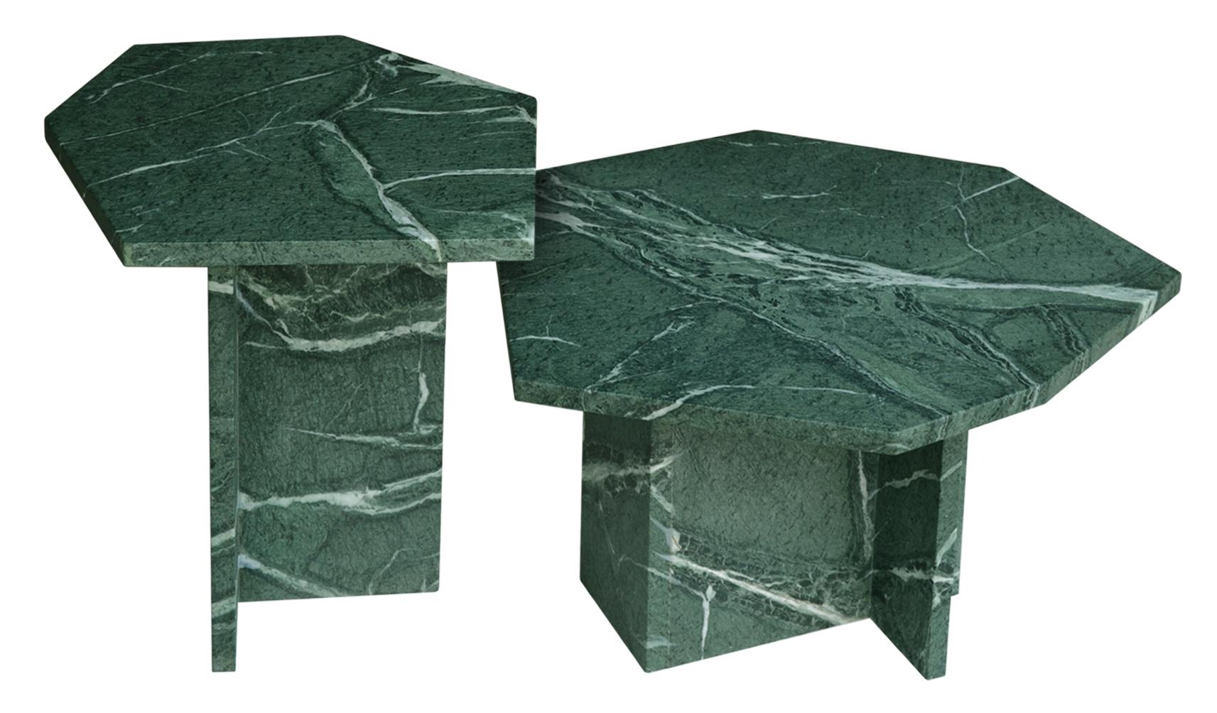 Modern Green Marble Nesting Tables  Handmade in Italy by Cupioli  In New Condition In Rimini, IT