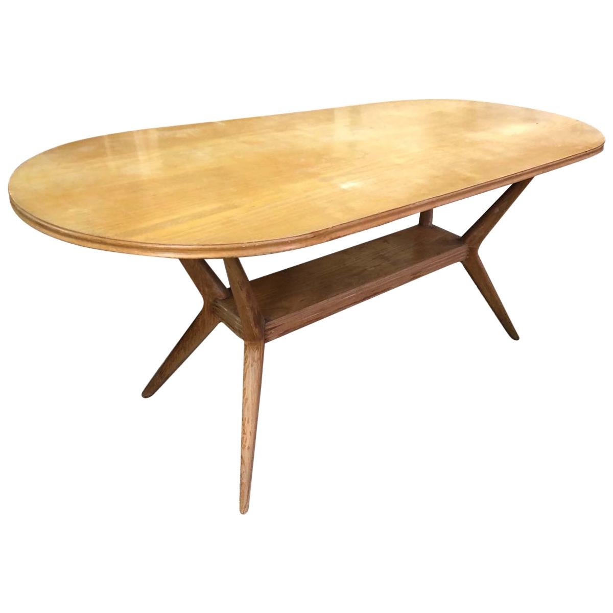 Italian Design Table Chestnut from the 1960s Restored Wax Polished from Tuscany