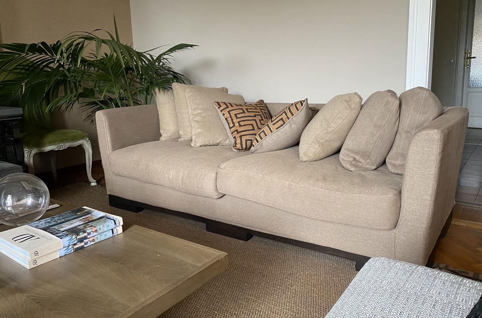 Italian Design Three Seats Upholstered Sofa Contemporary Production For Sale 2