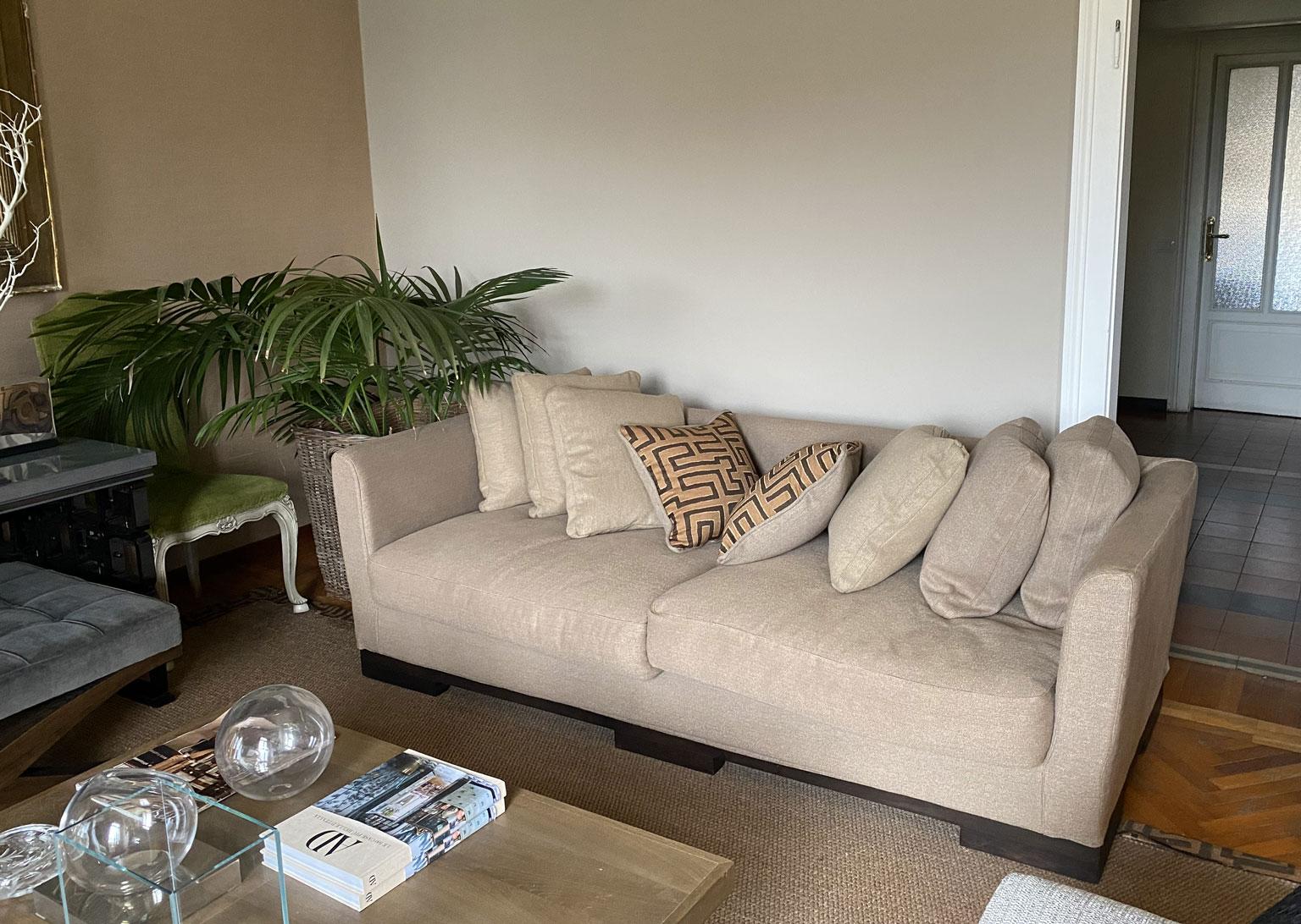 Italian Design Three Seats Upholstered Sofa Contemporary Production For Sale 1
