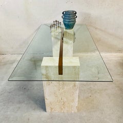 Italian Design Travertine Dining Table Att. Artedi, Italy 1970s