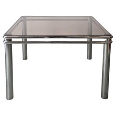 Table de salle à manger italienne tubulaire chromée et verre fumé, 1970