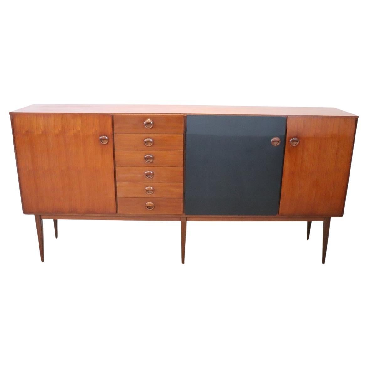 Italian Design Two Colours Long Sideboard in Teak Veneer, 1960s For Sale