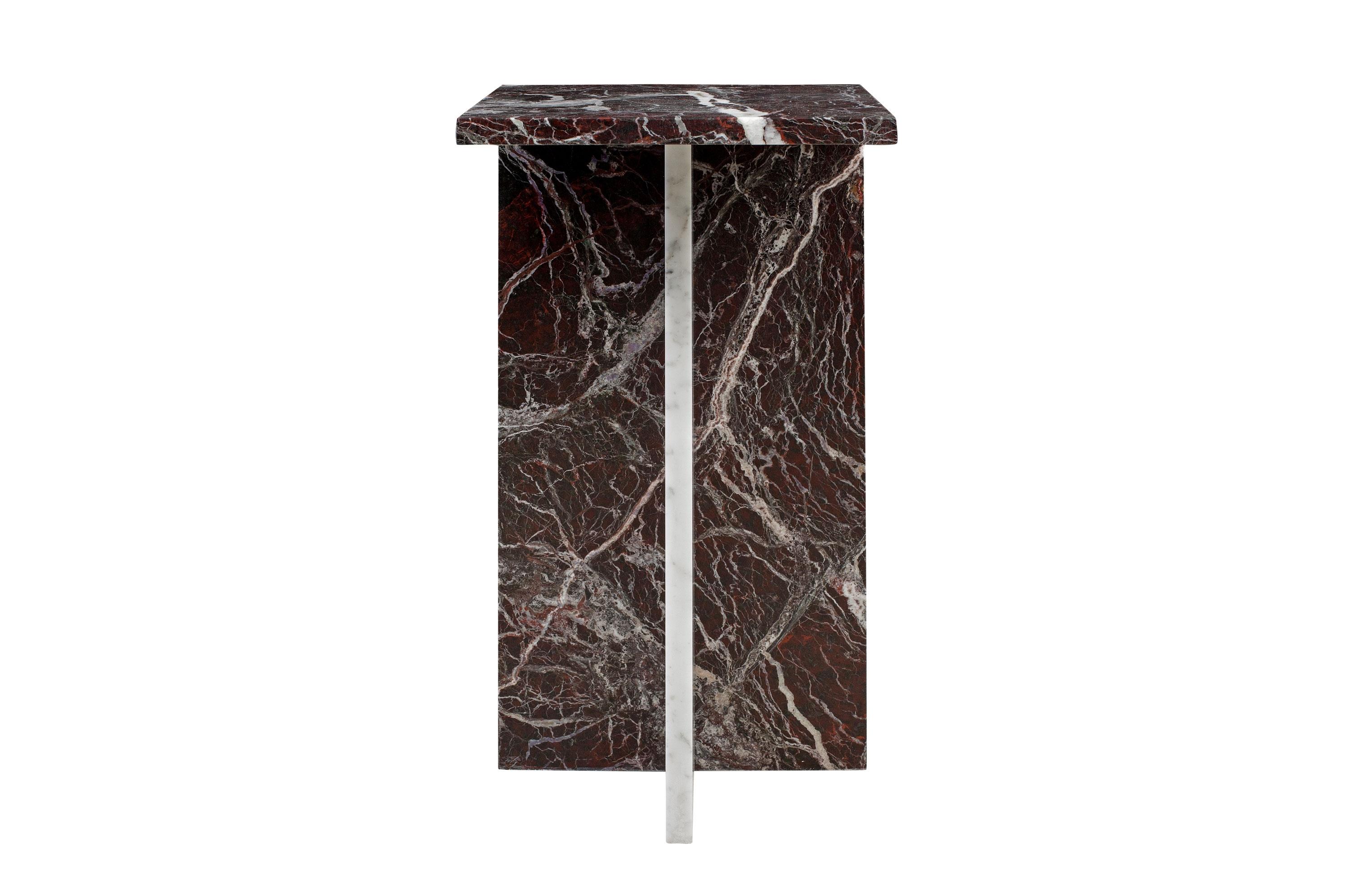 European Italian Design Two-Tier Carrara and Red Marble Pair of Side Tables