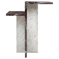 Italian Design Two-Tier Carrara and Red Marble Pair of Side Tables