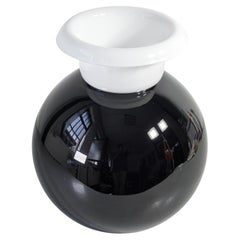Retro Italian Design Vase in Black and White Glass, in Two Sections, Italy, 1970s
