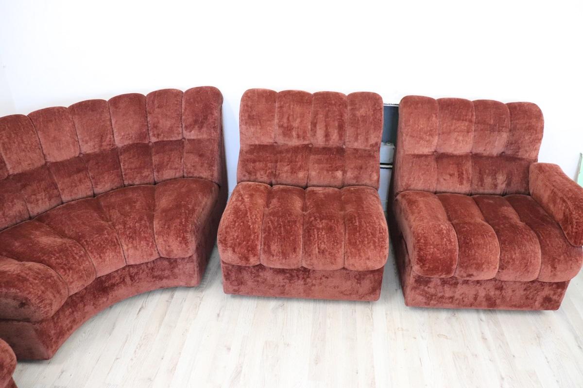 Italian Design Vintage Velvet Modular Curved Sofa, 1970s, 5 modules 10