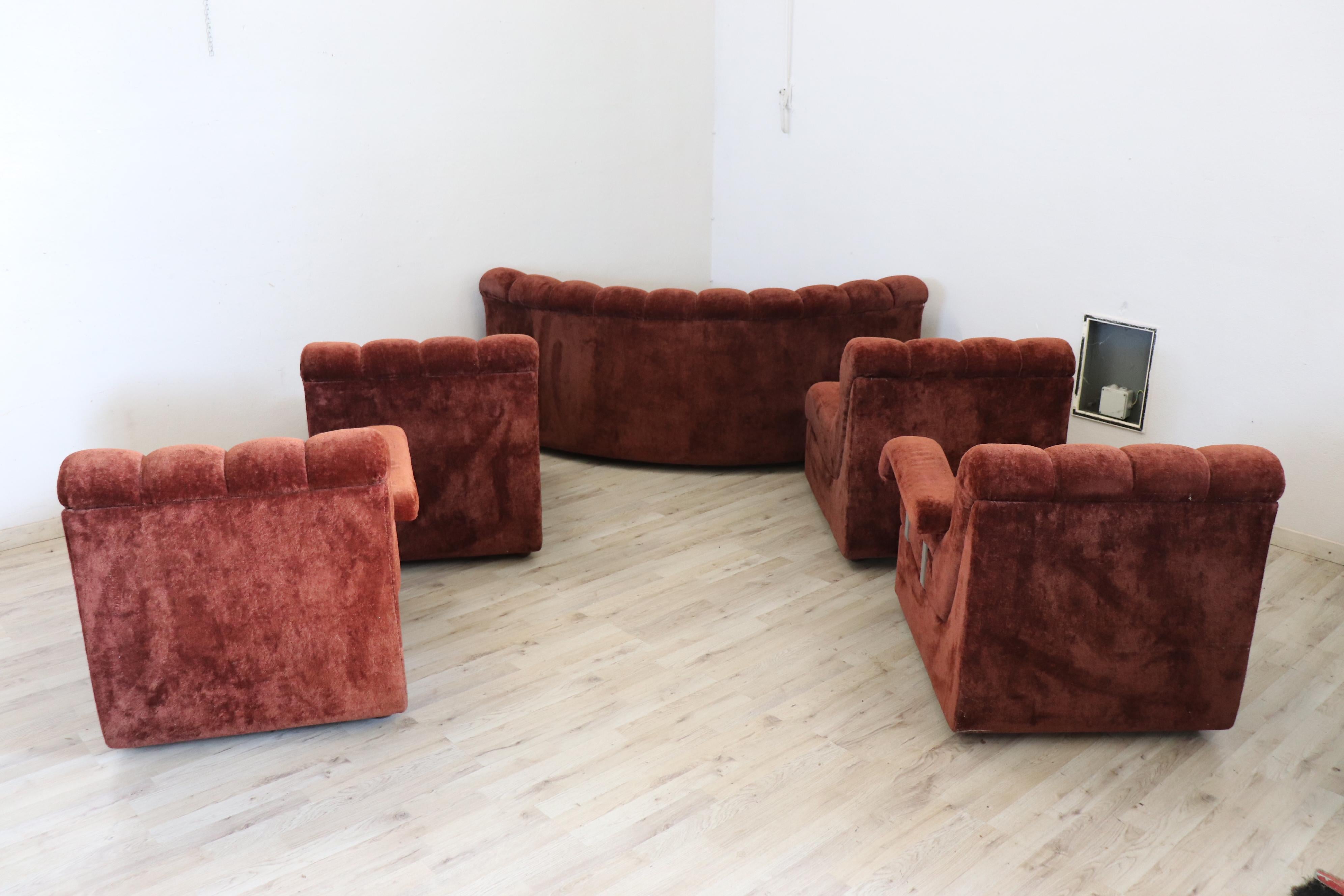 Italian Design Vintage Velvet Modular Curved Sofa, 1970s, 5 modules 11