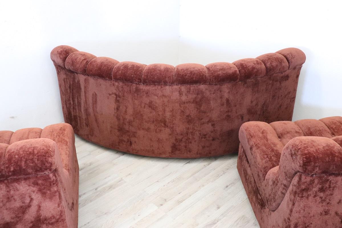 Italian Design Vintage Velvet Modular Curved Sofa, 1970s, 5 modules 12
