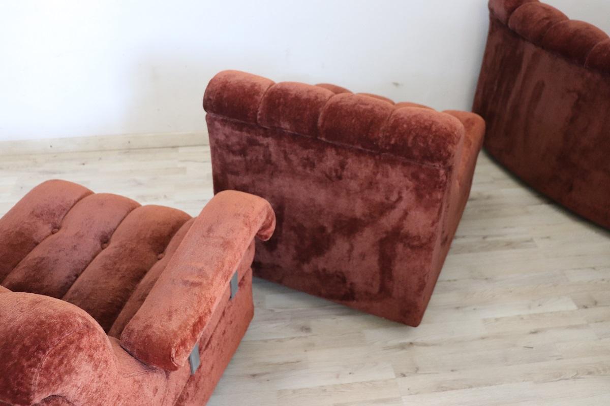 Italian Design Vintage Velvet Modular Curved Sofa, 1970s, 5 modules 13