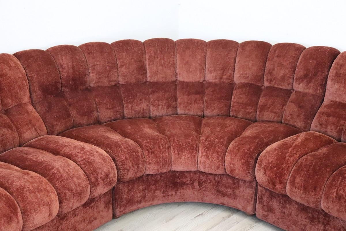 Italian Design Vintage Velvet Modular Curved Sofa, 1970s, 5 modules 1