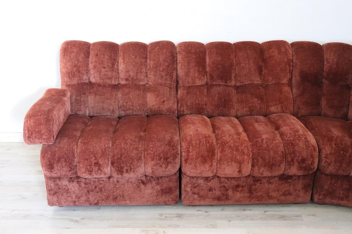 Italian Design Vintage Velvet Modular Curved Sofa, 1970s, 5 modules 2