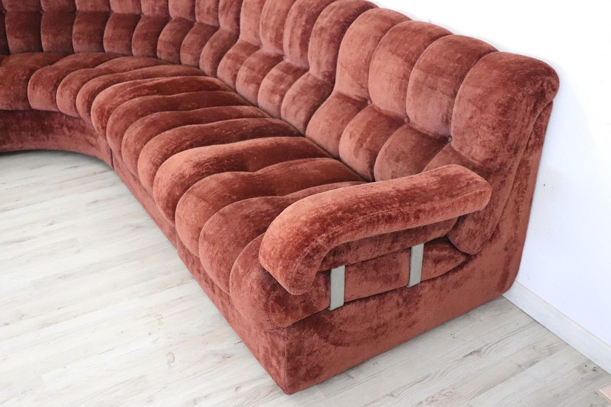 Italian Design Vintage Velvet Modular Curved Sofa, 1970s, 5 modules 4
