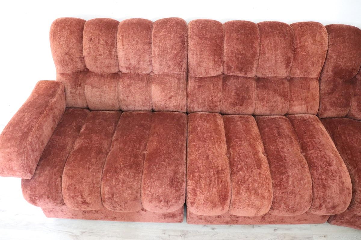 Italian Design Vintage Velvet Modular Curved Sofa, 1970s, 5 modules 5