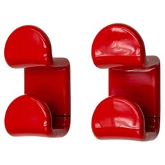 Vintage Italian Design Wall Hooks by Ambrogio Rossari for Gedy in Glossy Red, Set of 2