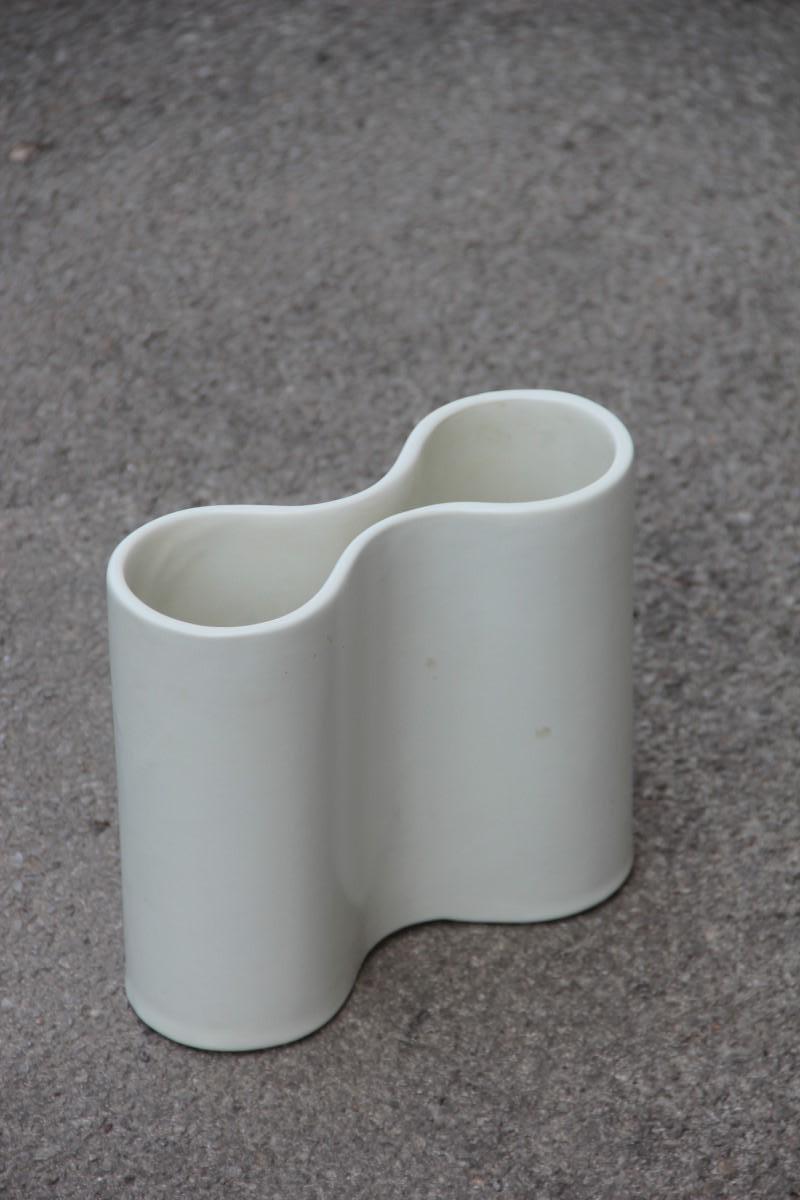 Ceramic Italian Design White Convex Vase 1960 Angelo Mangiarotti Style For Sale